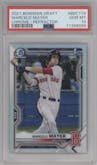Marcelo Mayer from the 2021 Bowman Draft set featuring a Refractor parallel graded by PSA and given an overall grade of 10.