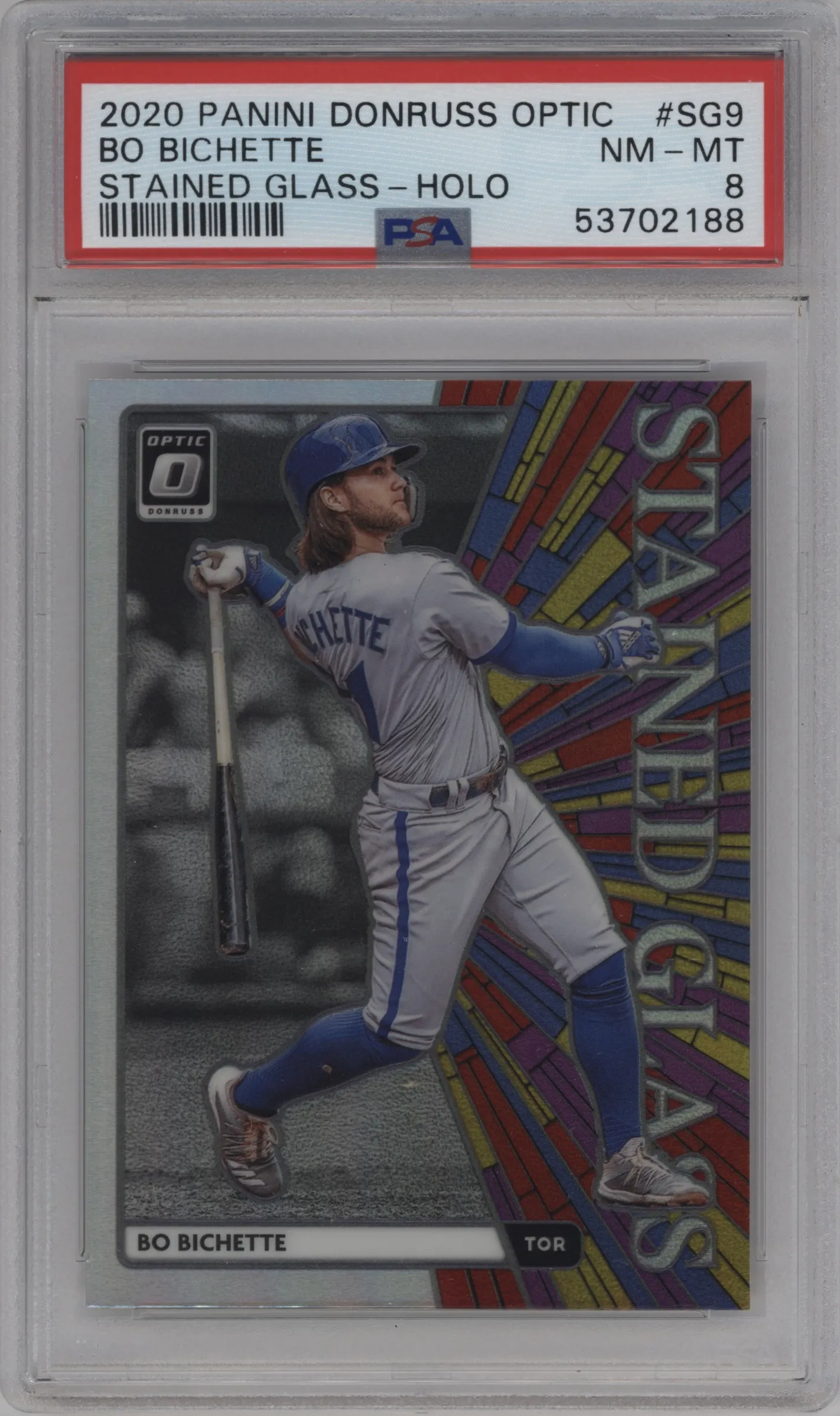 2020 Panini Donruss Optic Stained Glass Bo Bichette Holo PSA 8