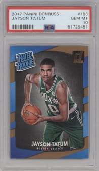 Jayson Tatum from the 2017-18 Panini Donruss set graded by PSA and given an overall grade of 10.