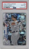 Aaron Judge from the 2020 Topps Chrome set featuring a Prism Refractor parallel graded by PSA and given an overall grade of 10.