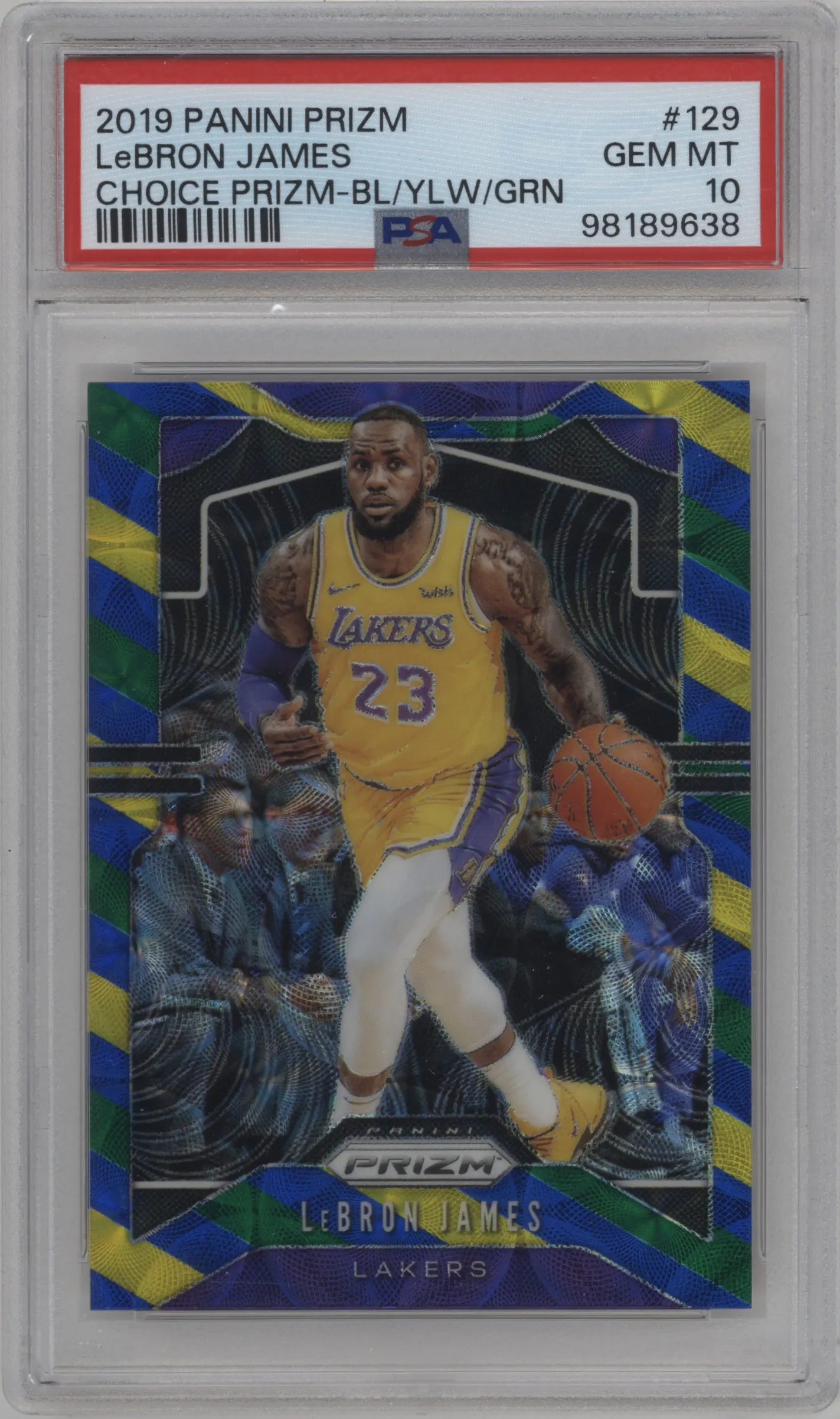 2019 Panini Prizm LeBron James Choice Blue/Yellow/Green #129 PSA 10
