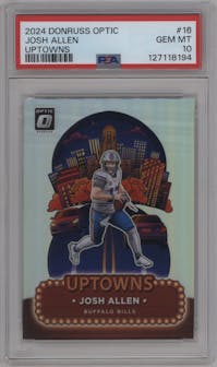 Josh Allen from the 2024 Donruss Optic set graded by PSA and given an overall grade of 10.