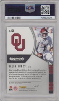 Jalen Hurts from the 2020 Panini Prizm Draft Picks set featuring a Purple Prizm parallel graded by PSA and given an overall grade of 10.