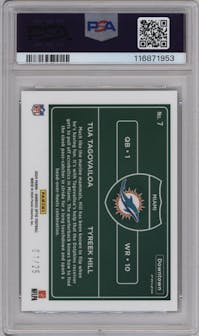 Tua Tagovailoa/Tyreek Hill from the 2024 Donruss Optic set featuring a Black Pandora parallel graded by PSA and given an overall grade of 10.