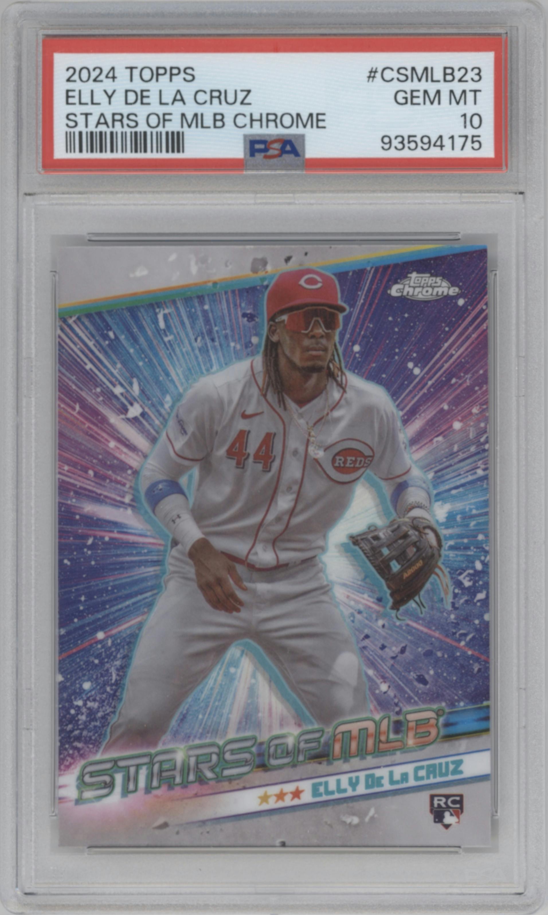 Elly De La Cruz from the 2024 Topps  set graded by PSA and given an overall grade of 10.