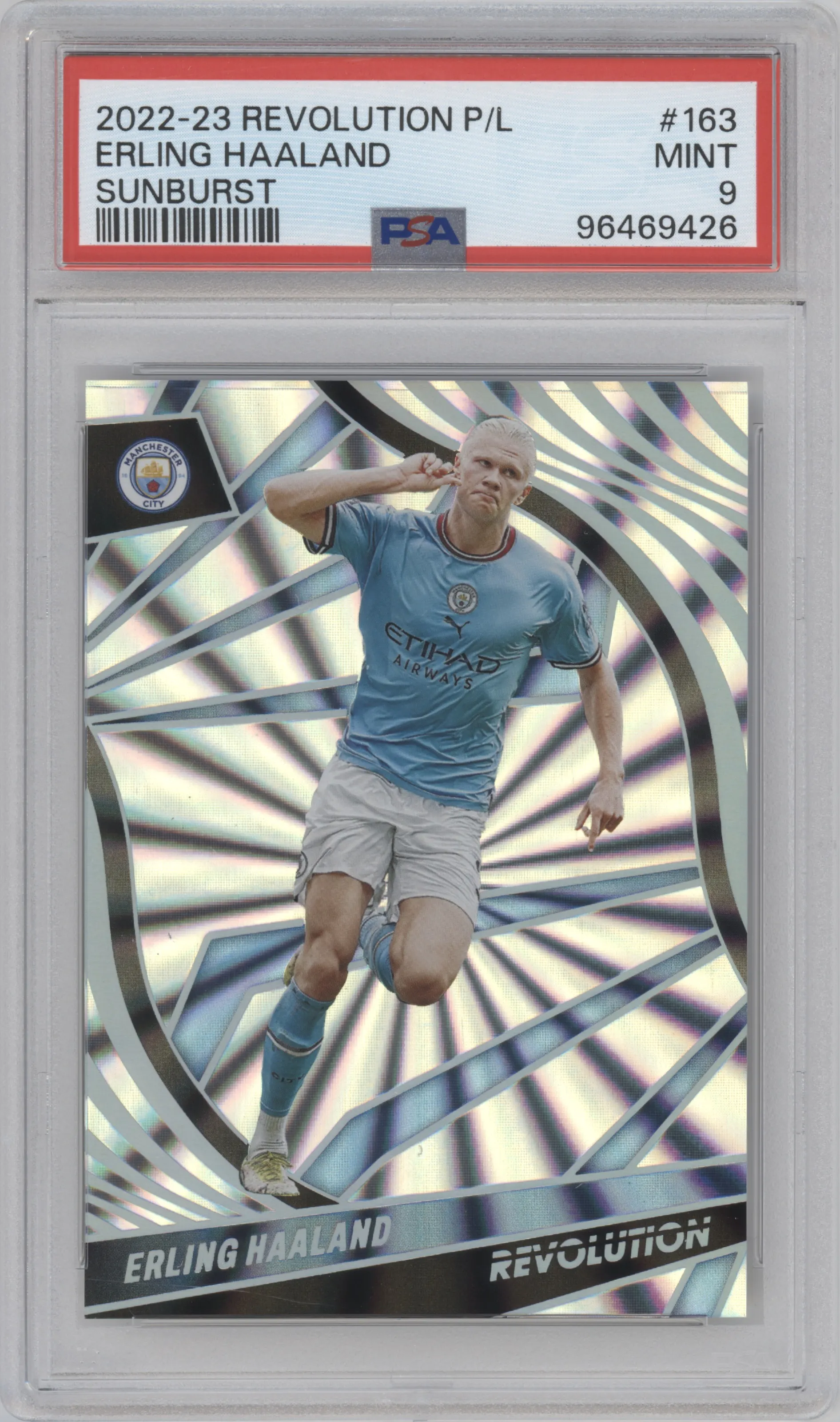 2022 Panini Revolution Premier League Erling Haaland Sunburst #163 PSA 9