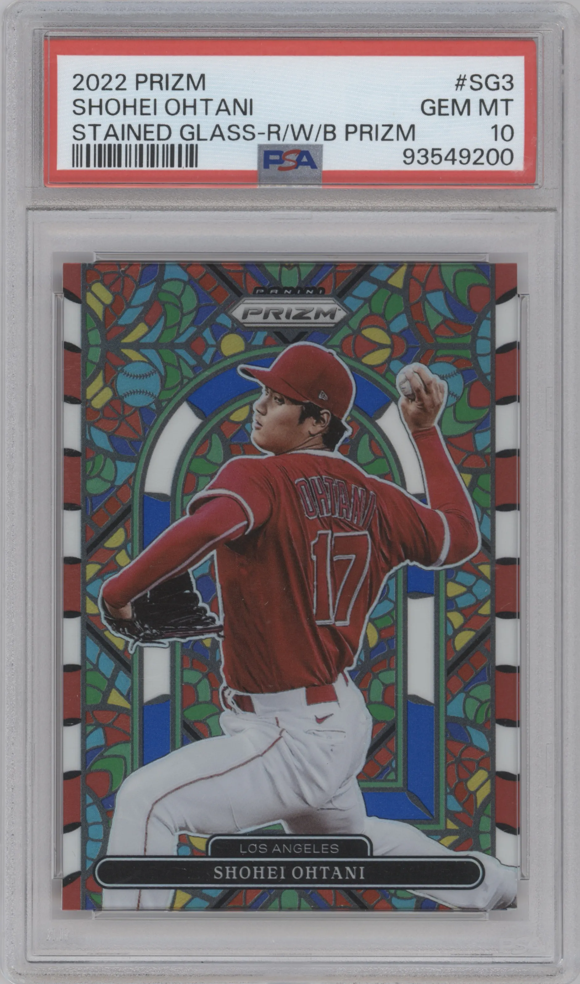 2022 Panini Prizm Stained Glass Shohei Ohtani Red/White/Blue Prizm #SG-3 PSA 10
