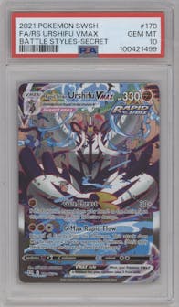 RS Urshifu VMAX from the 2021 Pokemon SWSH set graded by PSA and given an overall grade of 10.