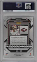Brock Purdy from the 2022 Panini Prizm set featuring a Pandora parallel graded by PSA and given an overall grade of 9.