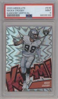 Maxx Crosby from the 2023 Panini Absolute set graded by PSA and given an overall grade of 9.