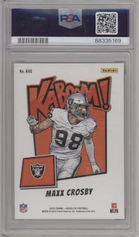 Maxx Crosby from the 2023 Panini Absolute set graded by PSA and given an overall grade of 9.