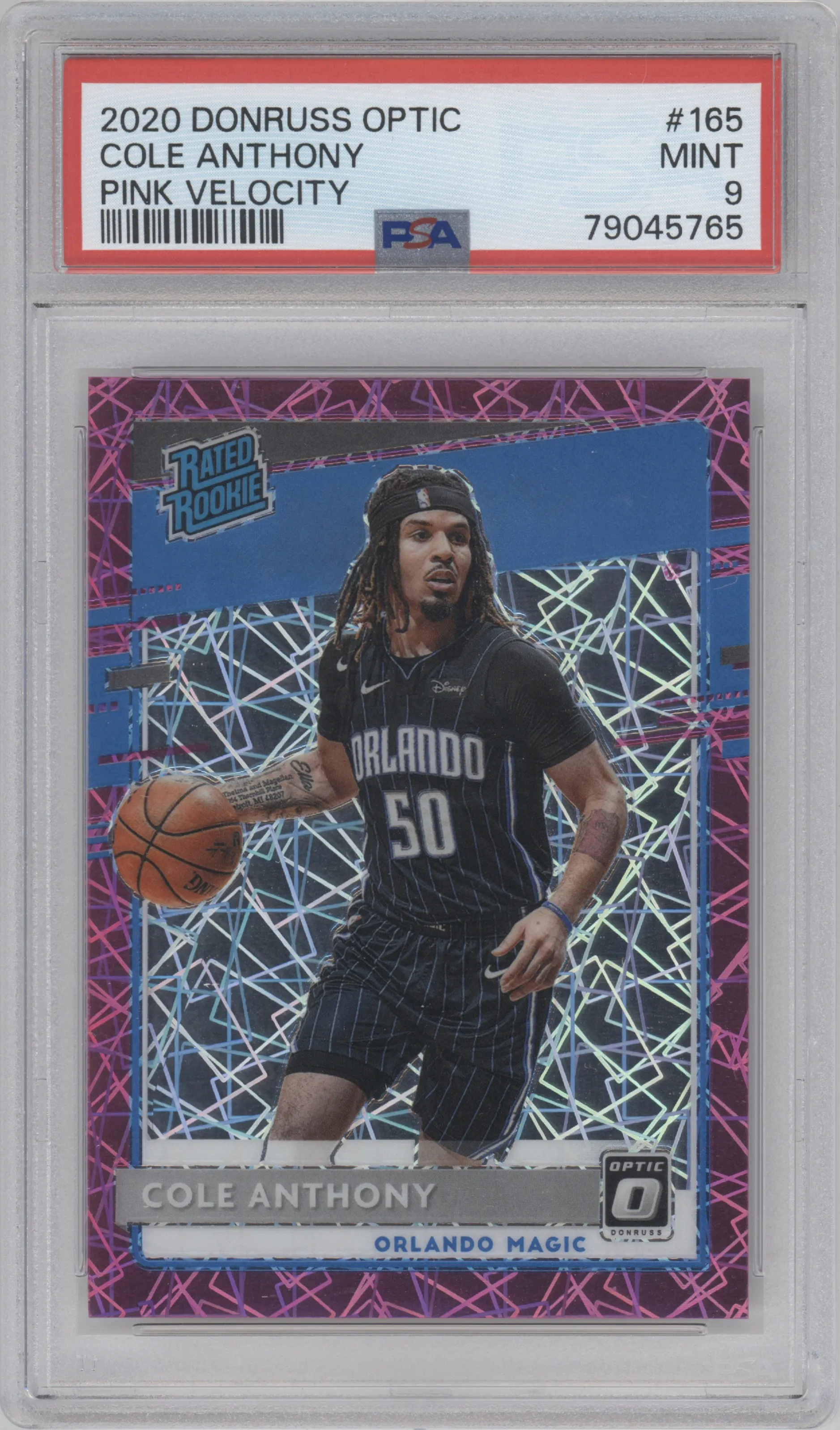 2020 Panini Donruss Optic Rated Rookie Cole Anthony Pink Velocity PSA 9