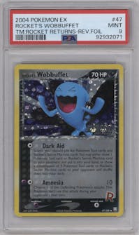 Rocket's Wobbuffet from the 2004 Pokemon EX set graded by PSA and given an overall grade of 9.