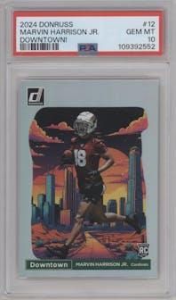 Marvin Harrison Jr. from the 2024 Donruss set graded by PSA and given an overall grade of 10.