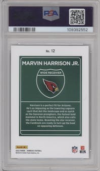 Marvin Harrison Jr. from the 2024 Donruss set graded by PSA and given an overall grade of 10.