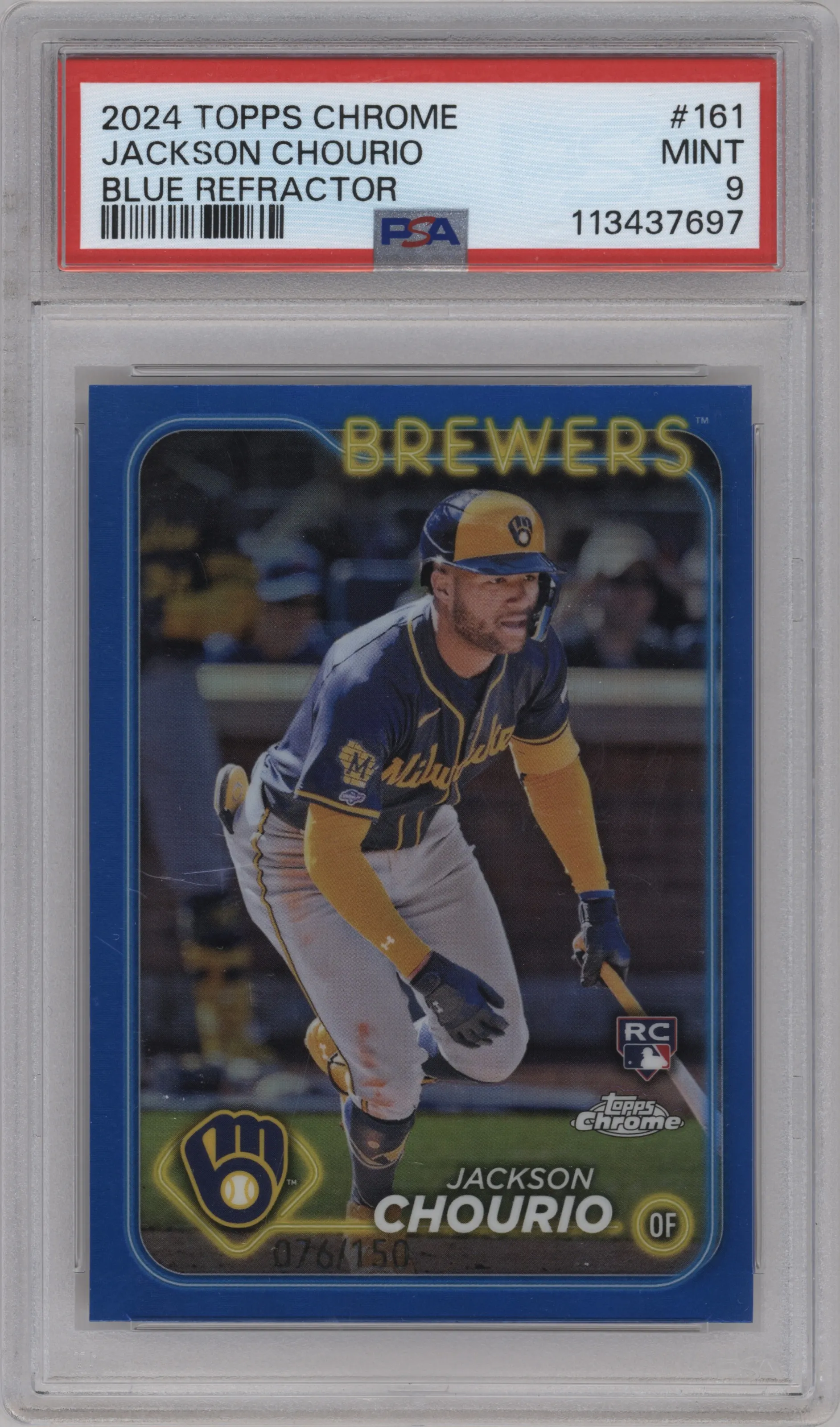 2024 Topps Chrome Jackson Chourio Blue Refractor #161 PSA 9