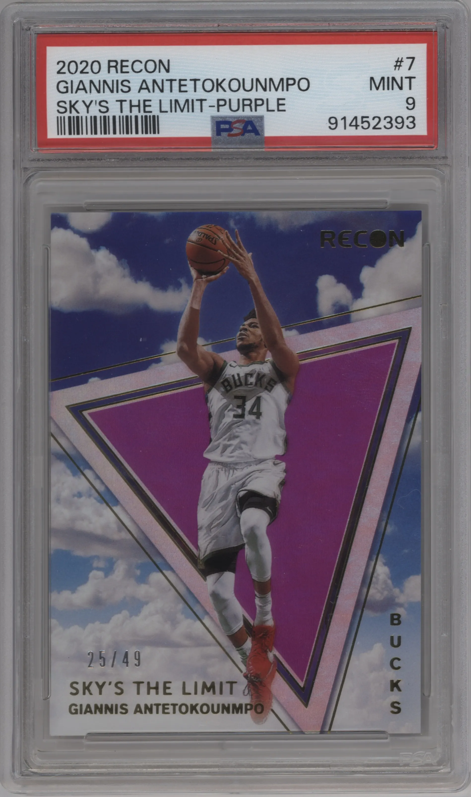 2020 Panini Recon Sky's the Limit Giannis Antetokounmpo Purple #7 PSA 9