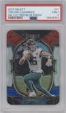 Trevor Lawrence  from the 2022 Panini Select set featuring a Die-Cut Red/Blue parallel graded by PSA and given an overall grade of 9.