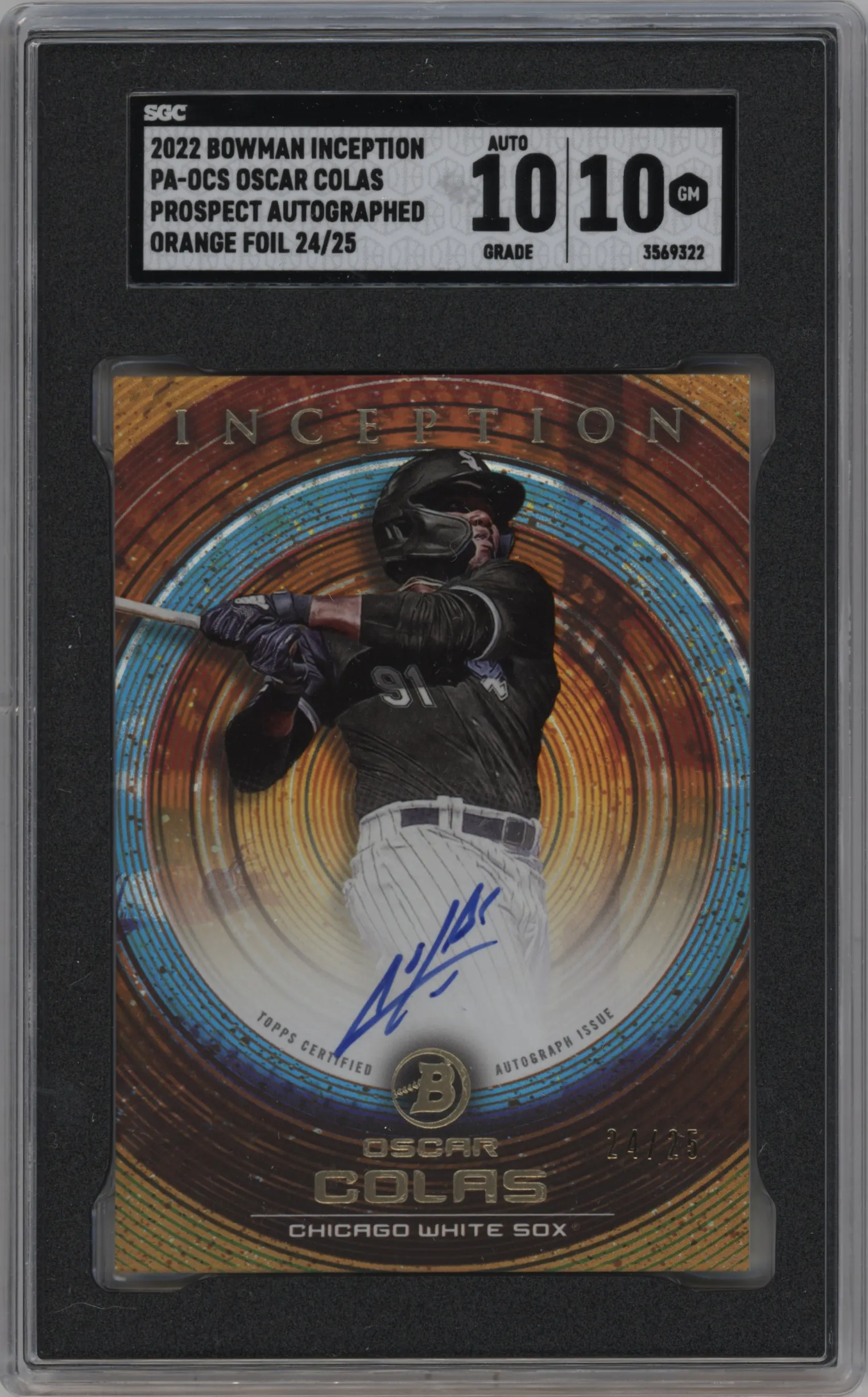 2022 Bowman Inception Pros.Auto Oscar Colas Orange Foil SGC 10