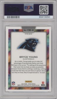 Bryce Young from the 2023 Panini Prizm set graded by PSA and given an overall grade of 10.