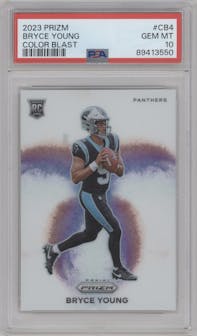 Bryce Young from the 2023 Panini Prizm set graded by PSA and given an overall grade of 10.