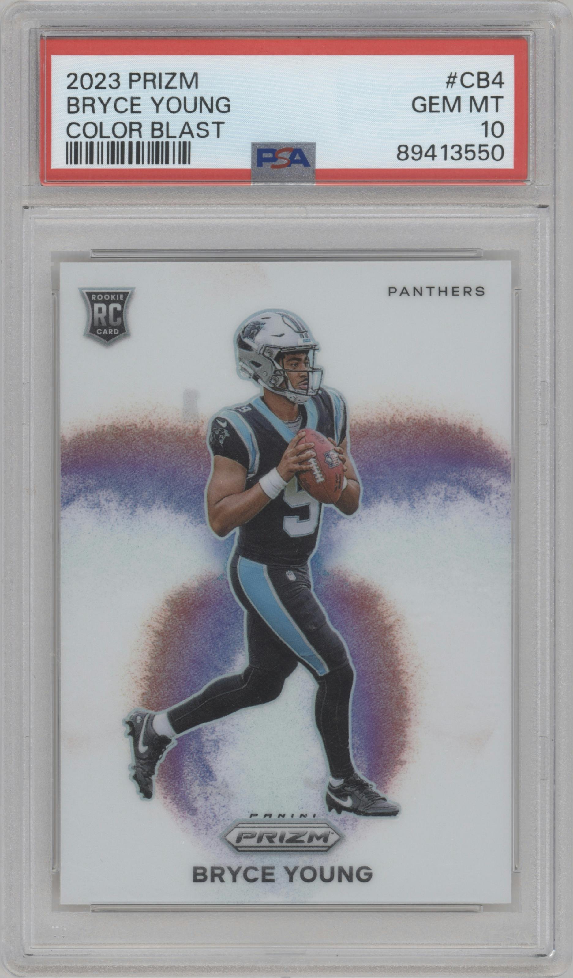 Bryce Young from the 2023 Panini Prizm set graded by PSA and given an overall grade of 10.