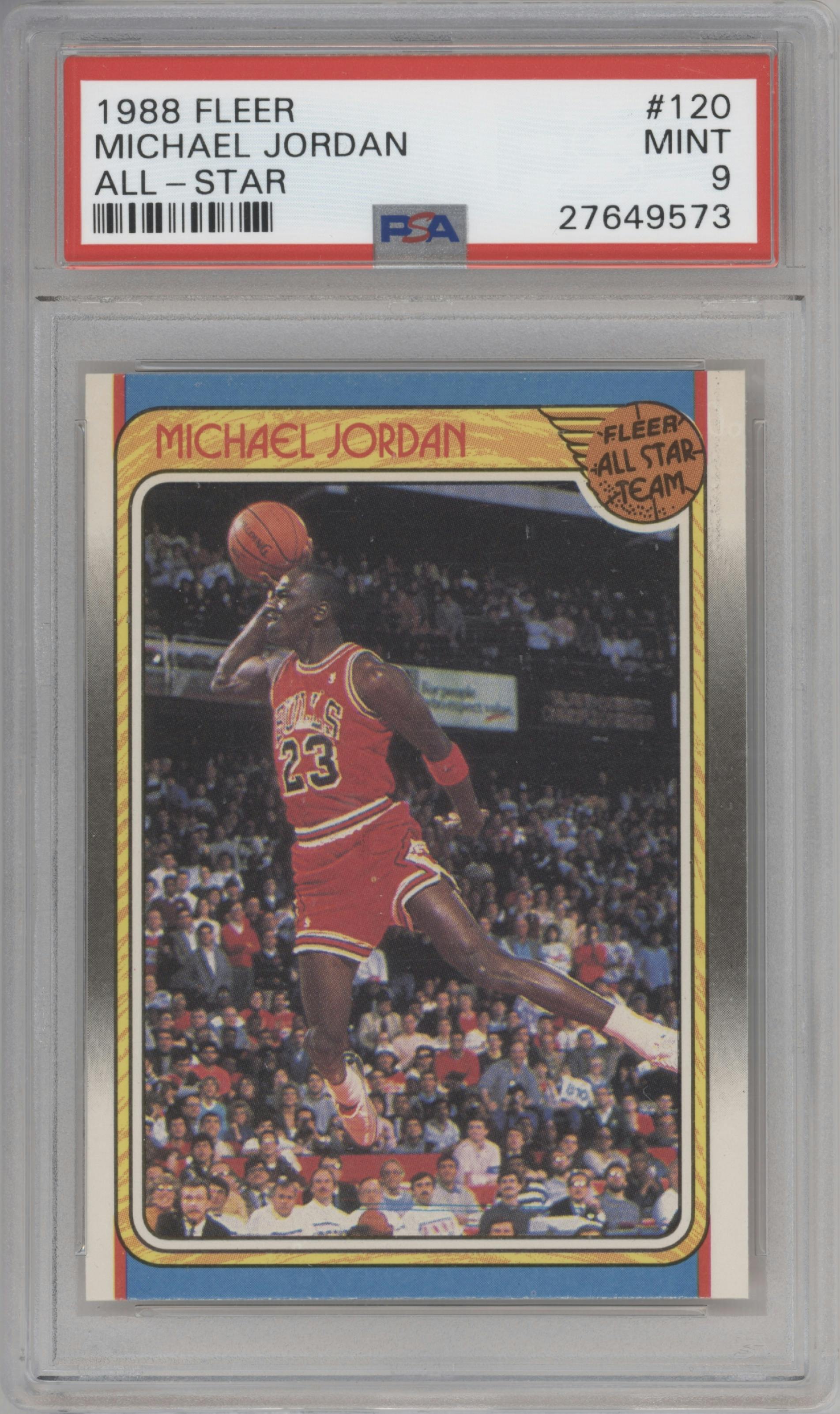 Michael Jordan from the 1988-89 Fleer set graded by PSA and given an overall grade of 9.