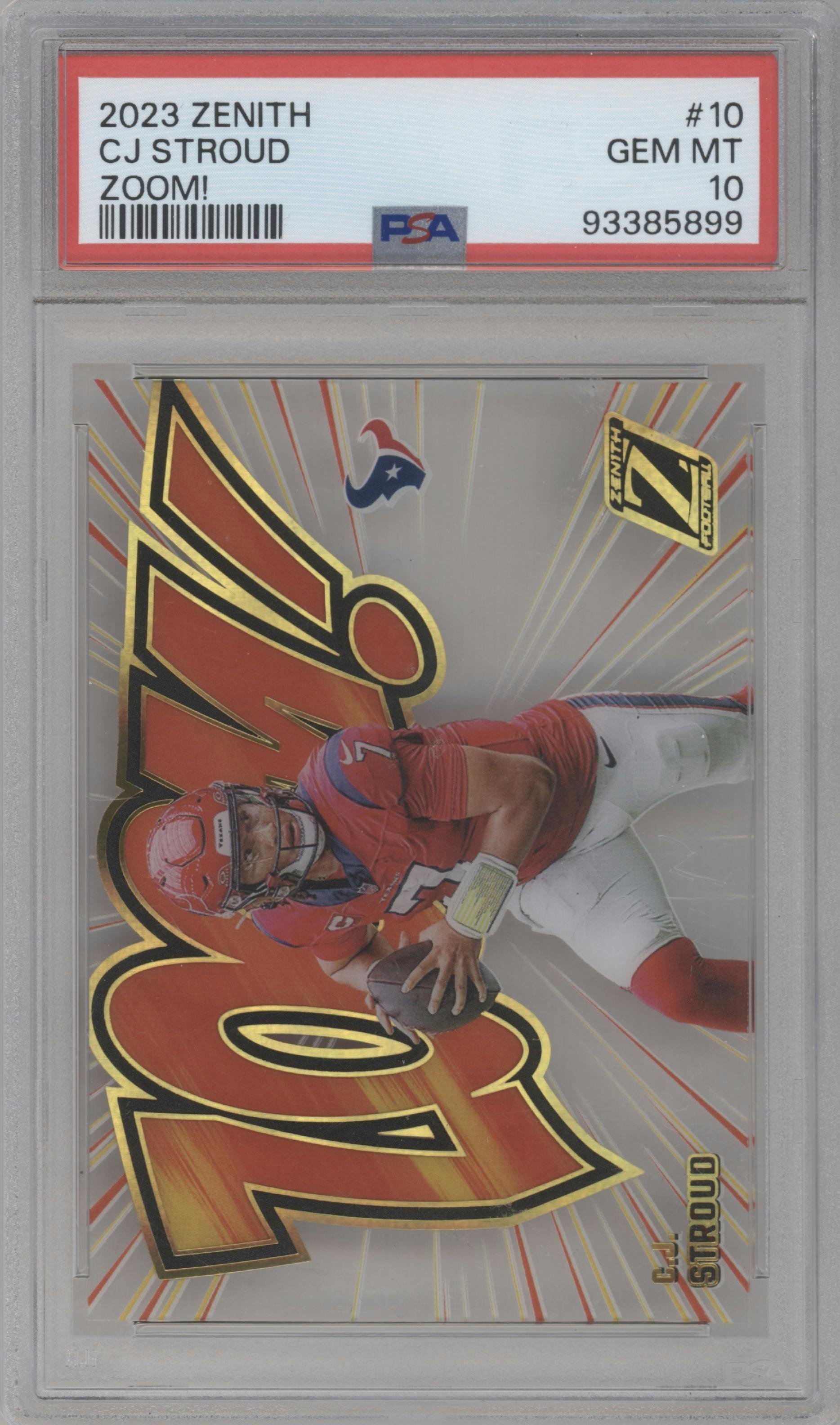 C.J. Stroud from the 2023 Panini Zenith set graded by PSA and given an overall grade of 10.