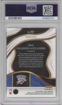 Shai Gilgeous-Alexander from the 2023-24 Panini Select  set featuring a Tie-Dye parallel graded by PSA and given an overall grade of 10.