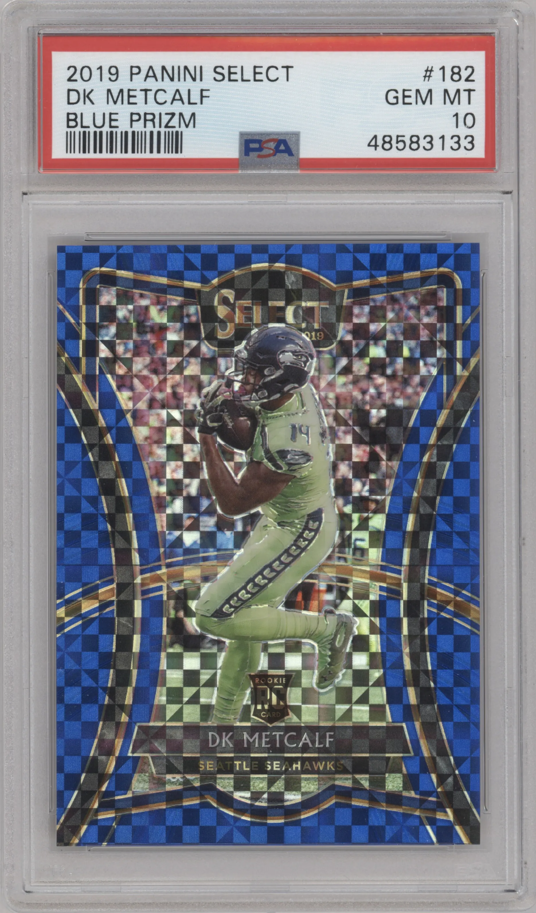 2019 Panini Select Pre.Lvl. DK Metcalf Blue Prizm #182 PSA 10