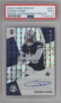 CeeDee Lamb from the 2020 Panini Mosaic set graded by PSA and given an overall grade of 9.