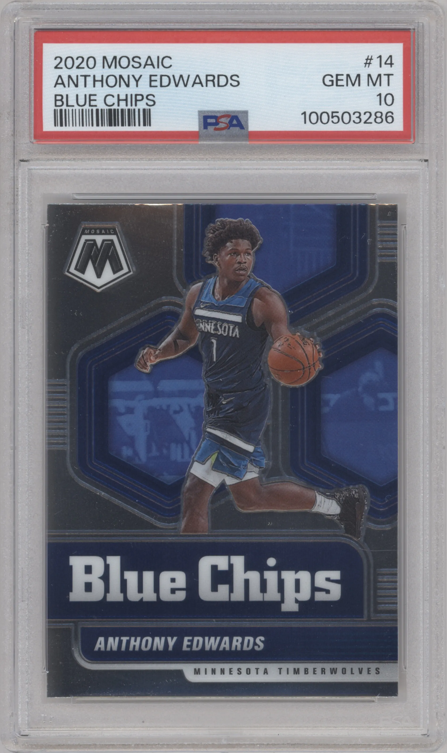 2020 Panini Mosaic Blue Chips Anthony Edwards #14 PSA 10