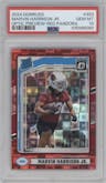 Marvin Harrison Jr. from the 2024 Donruss set featuring a Red Pandora parallel graded by PSA and given an overall grade of 10.