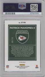 Patrick Mahomes II from the 2022 Panini Donruss Optic set featuring a Gold parallel graded by PSA and given an overall grade of 9.