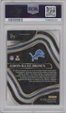 Amon-Ra St. Brown from the 2021 Panini Select set featuring a Silver Prizm parallel graded by PSA and given an overall grade of 10.