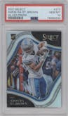 Amon-Ra St. Brown from the 2021 Panini Select set featuring a Silver Prizm parallel graded by PSA and given an overall grade of 10.