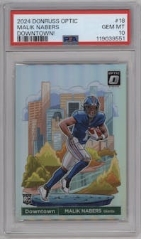Malik Nabers from the 2024 Donruss Optic set graded by PSA and given an overall grade of 10.