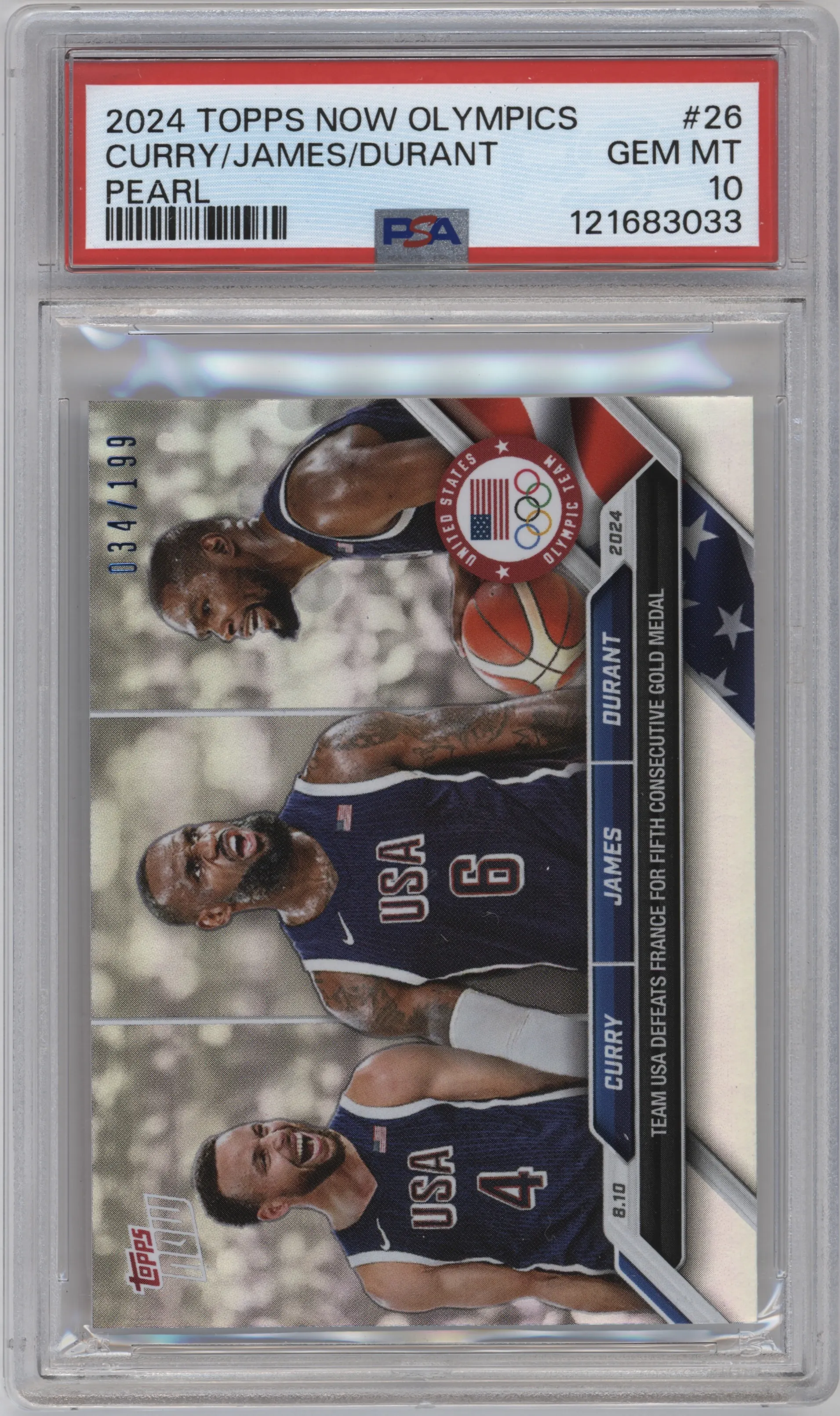 2024 Topps Now Olympics Stephen Curry/LeBron James/Kevin Durant Pearl #26 PSA 10