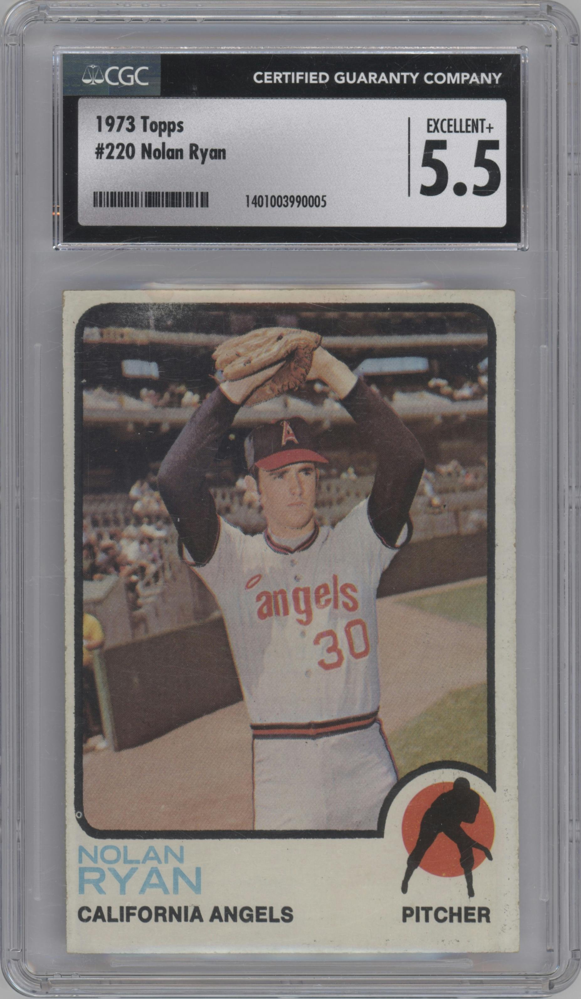 Nolan Ryan from the 1973 Topps set graded by CSG and given an overall grade of 5.5.