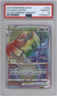 Lugia VSTAR from the 2022 Pokemon SWSH set graded by PSA and given an overall grade of 10.