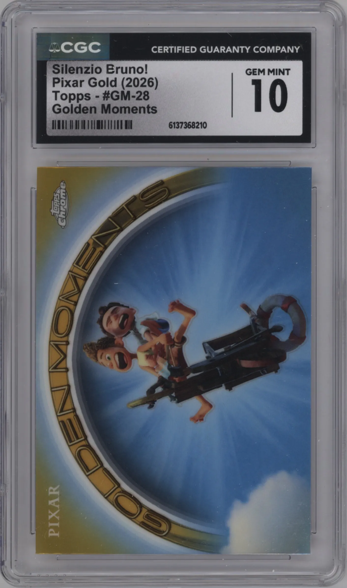 2025 Topps Pixar Gold Golden Moments Silenzio, Bruno! #GM-28 CGC 10
