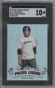 Tony Hawk from the 2023 Leaf Special Release set featuring a Silver parallel graded by SGC and given an overall grade of 10.