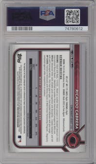 Ricardo Cabrera from the 2022 Bowman Chrome set featuring a Speckle Refractor parallel graded by PSA and given an overall grade of 10.