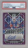 Keon Coleman from the 2024 Panini Mosaic set featuring a Purple parallel graded by PSA and given an overall grade of 10.