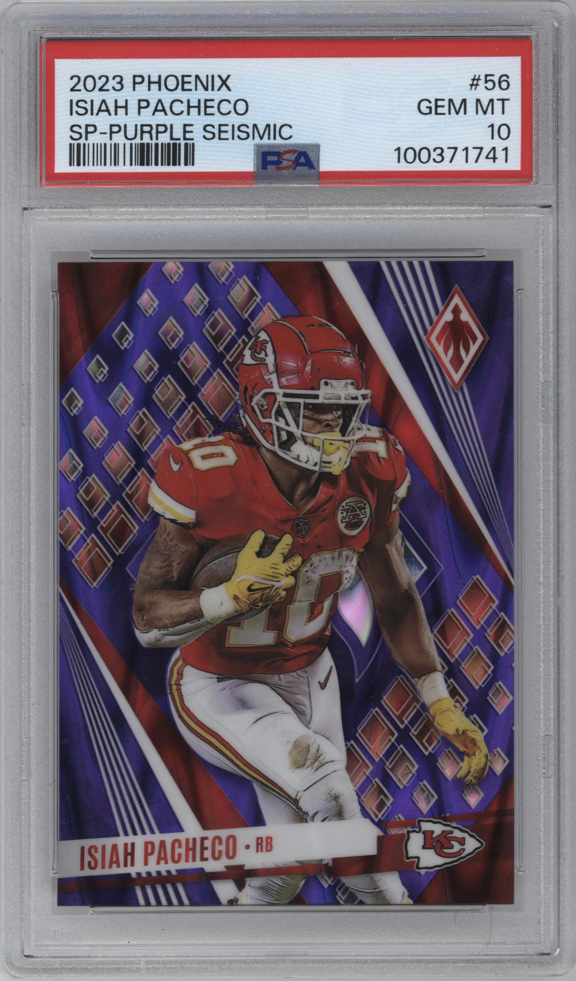2023 Panini Phoenix SP Isiah Pacheco Purple Seismic PSA 10