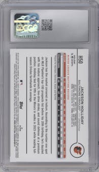 Jackson Holliday from the 2024 Topps Holiday set graded by CSG and given an overall grade of 9.