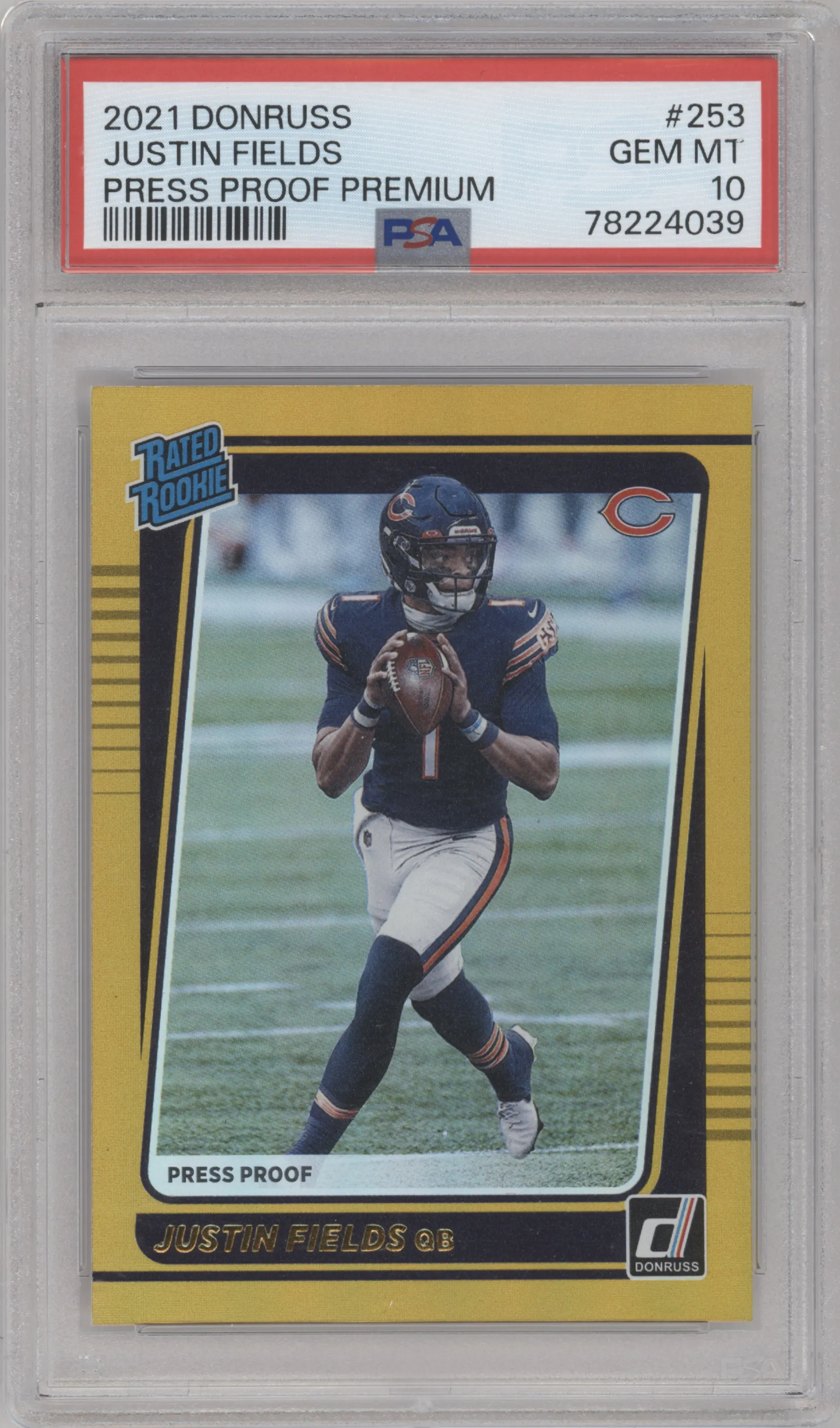 2021 Panini Donruss Rated Rookie Justin Fields Press Proof Premium PSA 10