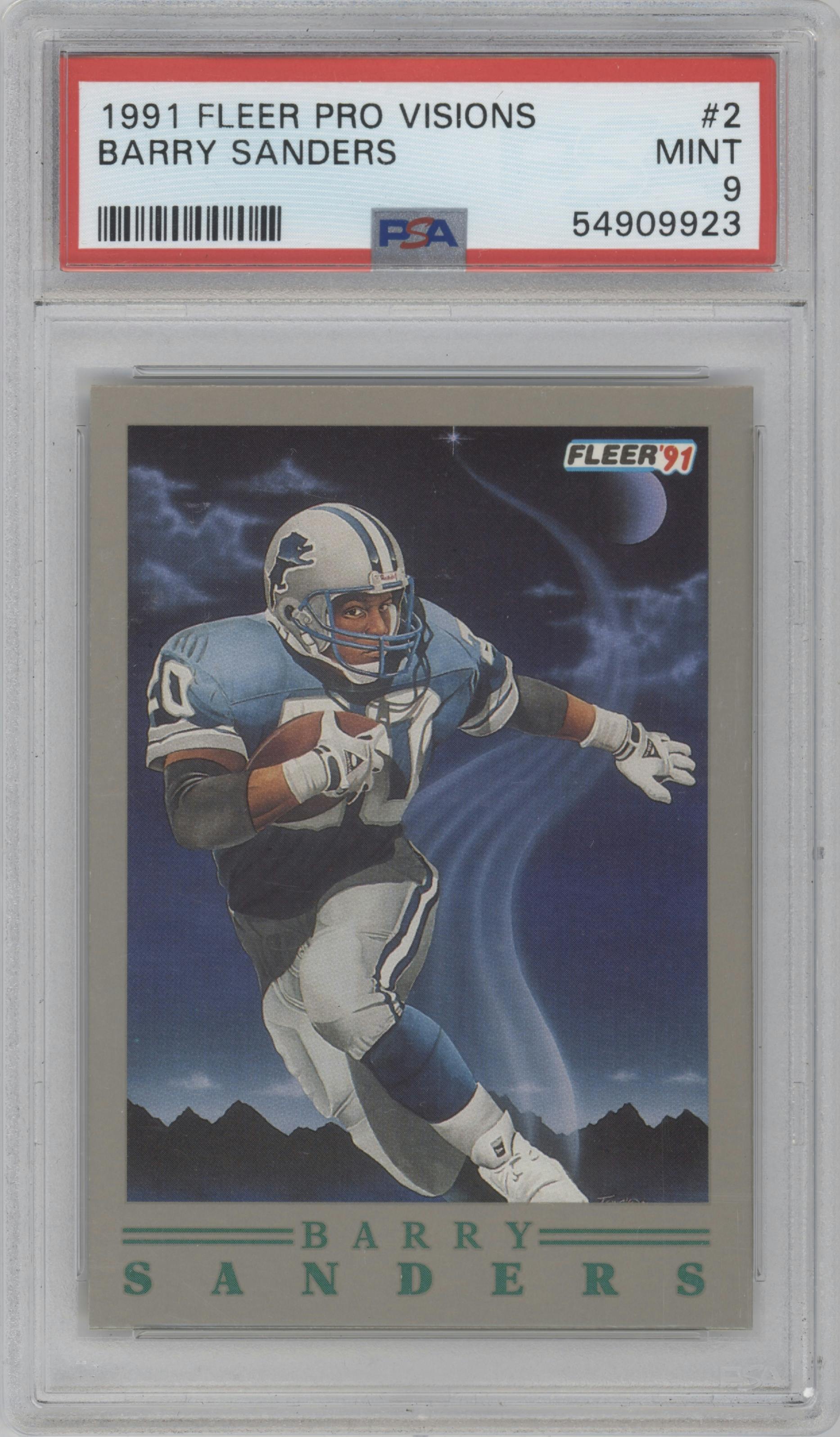 Barry Sanders  from the 1991 Fleer set graded by PSA and given an overall grade of 9.