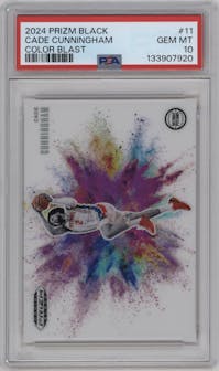 Cade Cunningham from the 2024-25 Panini Prizm Black set graded by PSA and given an overall grade of 10.
