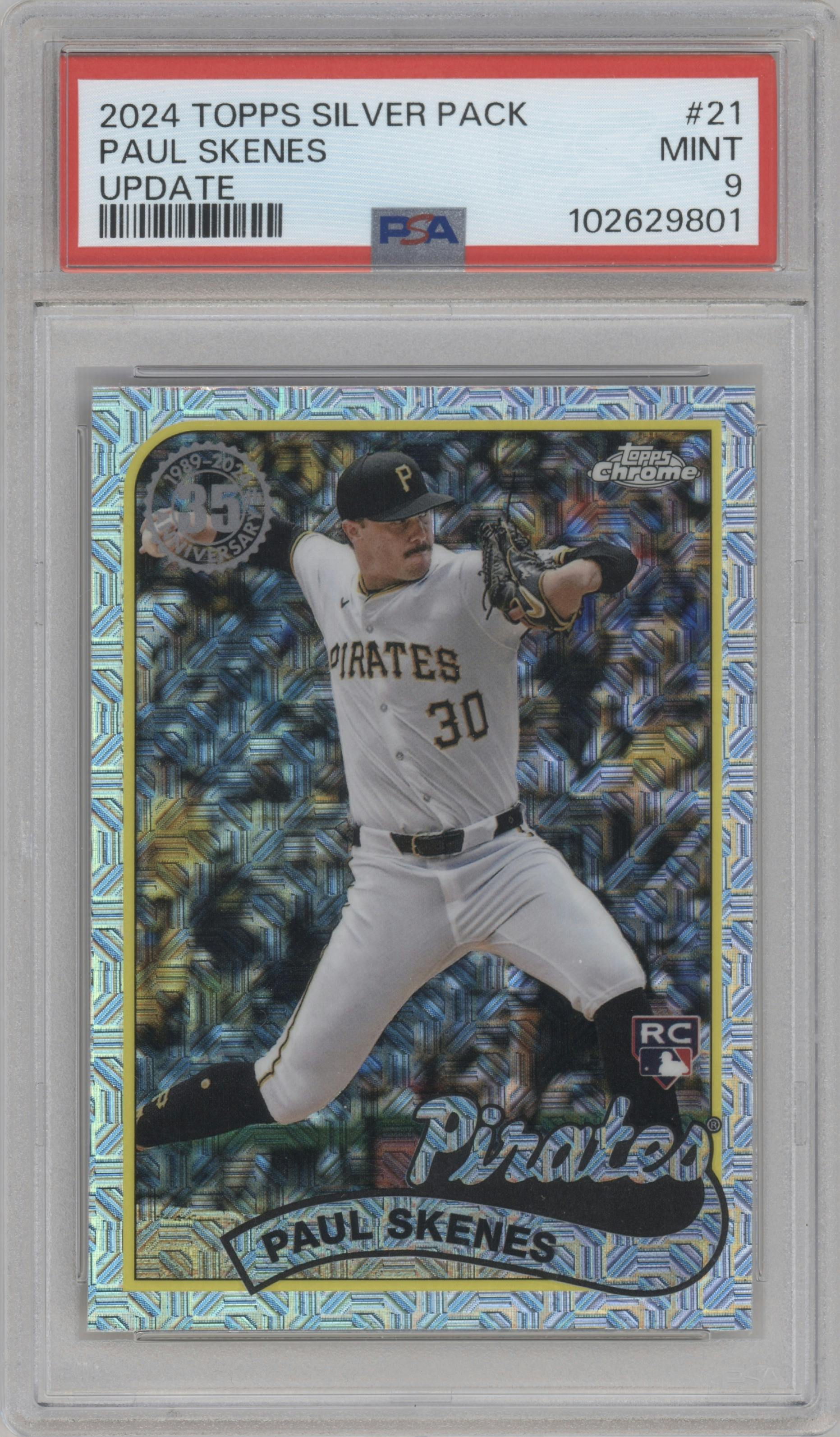 Paul Skenes from the 2024 Topps Update set graded by PSA and given an overall grade of 9.